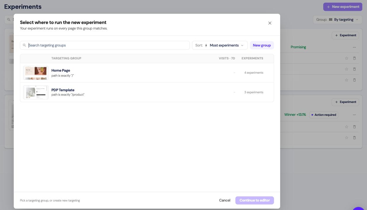 Choosing a targeting group